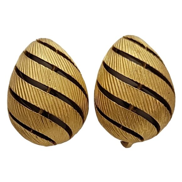 Trifari Crown Over T Gold Tone Egg-Shaped Clip On Earrings, Signed K132 - Picture 1 of 9